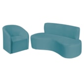 Kit Sofá Curvo Amsterdã 140cm e Poltrona Luiza Max Suede Azul Turquesa