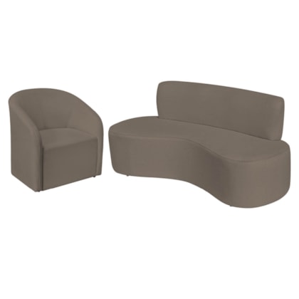 Kit Sofá Curvo Amsterdã 140cm e Poltrona Luiza Max Suede Marrom