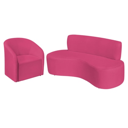 Kit Sofá Curvo Amsterdã 140cm e Poltrona Luiza Max Suede Pink