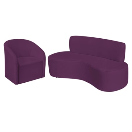 Kit Sofá Curvo Amsterdã 140cm e Poltrona Luiza Max Suede Roxo