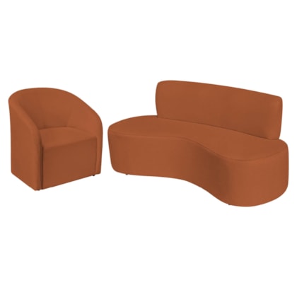 Kit Sofá Curvo Amsterdã 140cm e Poltrona Luiza Max Suede Terracota