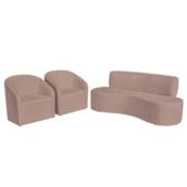 Kit Sofá Curvo Amsterdã 160cm e 2 Poltronas Luiza Max Linho Rose