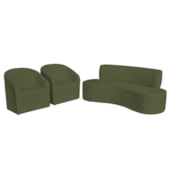 Kit Sofá Curvo Amsterdã 160cm e 2 Poltronas Luiza Max Linho Verde