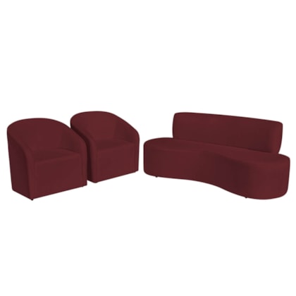 Kit Sofá Curvo Amsterdã 160cm e 2 Poltronas Luiza Max Suede Bordo