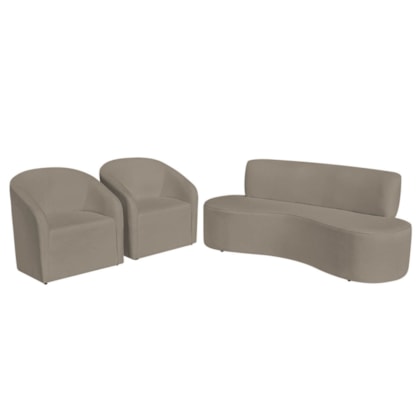 Kit Sofá Curvo Amsterdã 160cm e 2 Poltronas Luiza Max Suede Cappuccino
