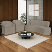 Kit Sofá Curvo Amsterdã 160cm e 2 Poltronas Luiza Max Suede Cappuccino