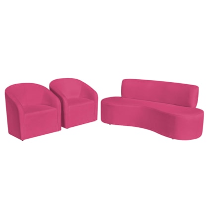 Kit Sofá Curvo Amsterdã 160cm e 2 Poltronas Luiza Max Suede Pink
