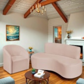 Kit Sofá Curvo Amsterdã 160cm e Poltrona Luiza Max Suede Rose