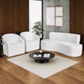 Kit Sofá Curvo Amsterdã 180cm e 2 Poltronas Luiza Max Bouclé Branco
