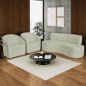 Kit Sofá Curvo Amsterdã 180cm e 2 Poltronas Luiza Max Bouclé Verde Oliva