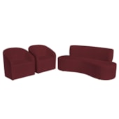 Kit Sofá Curvo Amsterdã 180cm e 2 Poltronas Luiza Max Suede Bordo