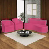 Kit Sofá Curvo Amsterdã 180cm e 2 Poltronas Luiza Max Suede Pink