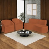Kit Sofá Curvo Amsterdã 180cm e 2 Poltronas Luiza Max Suede Terracota