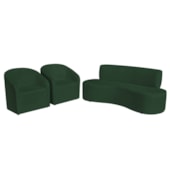 Kit Sofá Curvo Amsterdã 180cm e 2 Poltronas Luiza Max Suede Verde