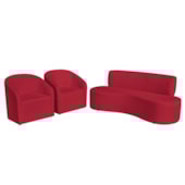 Kit Sofá Curvo Amsterdã 180cm e 2 Poltronas Luiza Max Suede Vermelho
