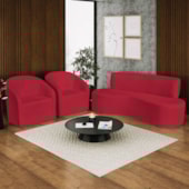 Kit Sofá Curvo Amsterdã 180cm e 2 Poltronas Luiza Max Suede Vermelho