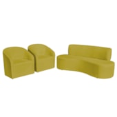 Kit Sofá Curvo Amsterdã 200cm e 2 Poltronas Luiza Max Suede Amarelo