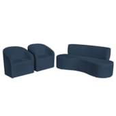 Kit Sofá Curvo Amsterdã 200cm e 2 Poltronas Luiza Max Suede Azul Marinho