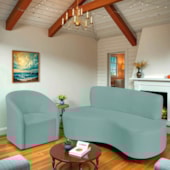 Kit Sofá Curvo Amsterdã 200cm e Poltrona Luiza Max Suede Azul Tiffany