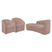 Kit Sofá Curvo França 140cm L.E e 2 Poltronas Luiza Max Conforto, Elegância e Design Moderno Linho Rose