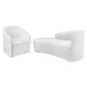 Kit Sofá Curvo França 140cm L.E e Poltrona Luiza Max Conforto, Elegância e Design Moderno Bouclé Branco