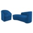 Kit Sofá Curvo França 140cm L.E e Poltrona Luiza Max Conforto, Elegância e Design Moderno Linho Azul Royal