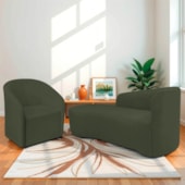 Kit Sofá Curvo França 140cm L.E e Poltrona Luiza Max Conforto, Elegância e Design Moderno Linho Verde