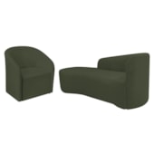 Kit Sofá Curvo França 140cm L.E e Poltrona Luiza Max Conforto, Elegância e Design Moderno Linho Verde