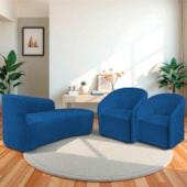Kit Sofá Curvo França 140cm LD. e 2 Poltronas Luiza Max Conforto, Elegância e Design Moderno Linho Azul Royal