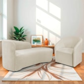 Kit Sofá Curvo França 140cm LD. e Poltrona Luiza Max Conforto, Elegância e Design Moderno Bouclé Bege
