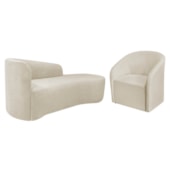 Kit Sofá Curvo França 140cm LD. e Poltrona Luiza Max Conforto, Elegância e Design Moderno Bouclé Bege