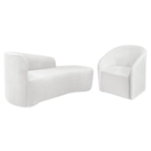 Kit Sofá Curvo França 140cm LD. e Poltrona Luiza Max Conforto, Elegância e Design Moderno Bouclé Branco