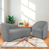 Kit Sofá Curvo França 140cm LD. e Poltrona Luiza Max Conforto, Elegância e Design Moderno Bouclé Cinza