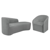 Kit Sofá Curvo França 140cm LD. e Poltrona Luiza Max Conforto, Elegância e Design Moderno Bouclé Cinza