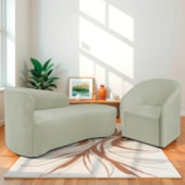 Kit Sofá Curvo França 140cm LD. e Poltrona Luiza Max Conforto, Elegância e Design Moderno Bouclé Verde Oliva