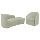 Kit Sofá Curvo França 140cm LD. e Poltrona Luiza Max Conforto, Elegância e Design Moderno Bouclé Verde Oliva