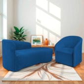 Kit Sofá Curvo França 140cm LD. e Poltrona Luiza Max Conforto, Elegância e Design Moderno Linho Azul Royal