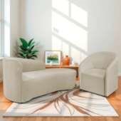 Kit Sofá Curvo França 140cm LD. e Poltrona Luiza Max Conforto, Elegância e Design Moderno Linho Bege