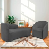 Kit Sofá Curvo França 140cm LD. e Poltrona Luiza Max Conforto, Elegância e Design Moderno Linho Cinza Escuro