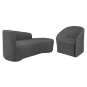 Kit Sofá Curvo França 140cm LD. e Poltrona Luiza Max Conforto, Elegância e Design Moderno Linho Cinza Escuro