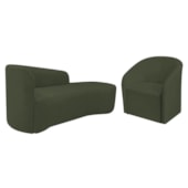 Kit Sofá Curvo França 140cm LD. e Poltrona Luiza Max Conforto, Elegância e Design Moderno Linho Verde