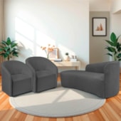 Kit Sofá Curvo França 160cm L.E e 2 Poltronas Luiza Max Conforto, Elegância e Design Moderno Linho Cinza Escuro