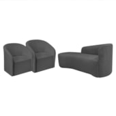 Kit Sofá Curvo França 160cm L.E e 2 Poltronas Luiza Max Conforto, Elegância e Design Moderno Linho Cinza Escuro