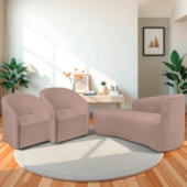 Kit Sofá Curvo França 160cm L.E e 2 Poltronas Luiza Max Conforto, Elegância e Design Moderno Linho Rose