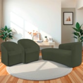 Kit Sofá Curvo França 160cm L.E e 2 Poltronas Luiza Max Conforto, Elegância e Design Moderno Linho Verde