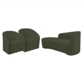 Kit Sofá Curvo França 160cm L.E e 2 Poltronas Luiza Max Conforto, Elegância e Design Moderno Linho Verde
