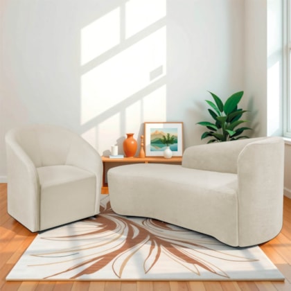 Kit Sofá Curvo França 160cm L.E e Poltrona Luiza Max Conforto, Elegância e Design Moderno Bouclé Bege