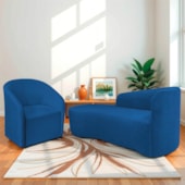 Kit Sofá Curvo França 160cm L.E e Poltrona Luiza Max Conforto, Elegância e Design Moderno Linho Azul Royal