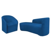 Kit Sofá Curvo França 160cm L.E e Poltrona Luiza Max Conforto, Elegância e Design Moderno Linho Azul Royal