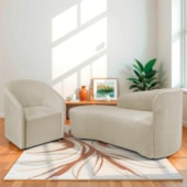 Kit Sofá Curvo França 160cm L.E e Poltrona Luiza Max Conforto, Elegância e Design Moderno Linho Bege